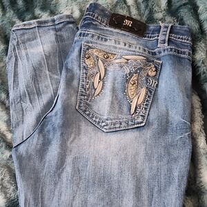 Miss Me Blue Skinny Jeans with Ornate Embroidery